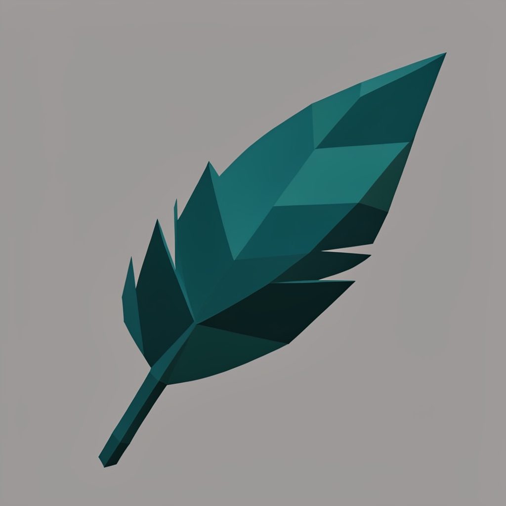 Low-poly faceted geometric render in muted teal and green tones forming layered conference badge shapes
